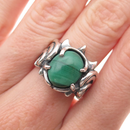 Carolyn Pollack Sterling Silver Vintage Real Malachite Modernist Ring Size 6.5