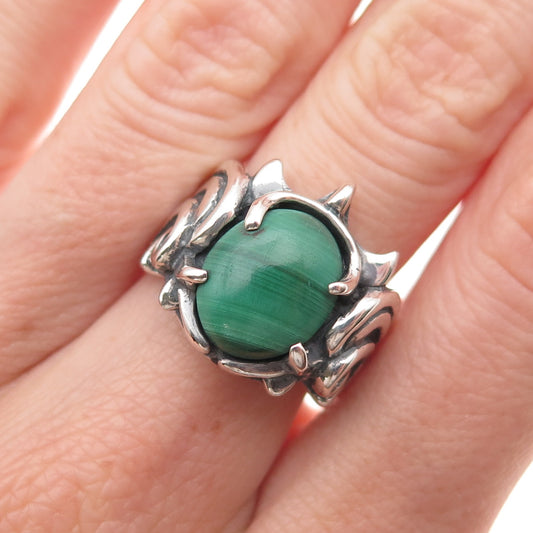 Carolyn Pollack Sterling Silver Vintage Real Malachite Modernist Ring Size 6.5
