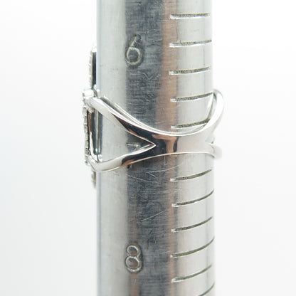 925 Sterling Silver Real Round-Cut Diamond Oval Link Ring Size 7