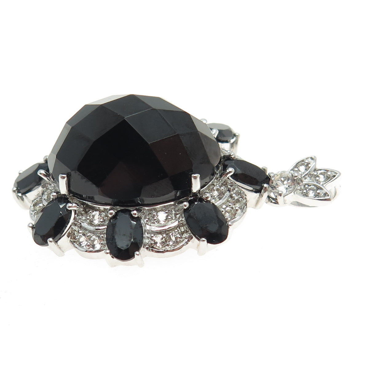 925 Sterling Silver Real Oval-Cut Black Spinel & White Topaz Pendant