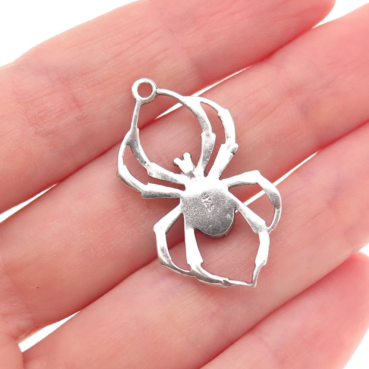 925 Sterling Silver Vintage Real Black Onyx Spider Oxidized Charm Pendant