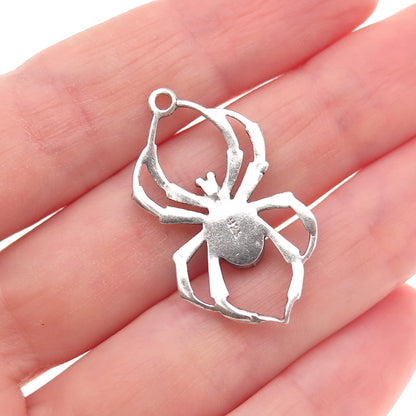 925 Sterling Silver Vintage Real Black Onyx Spider Oxidized Charm Pendant