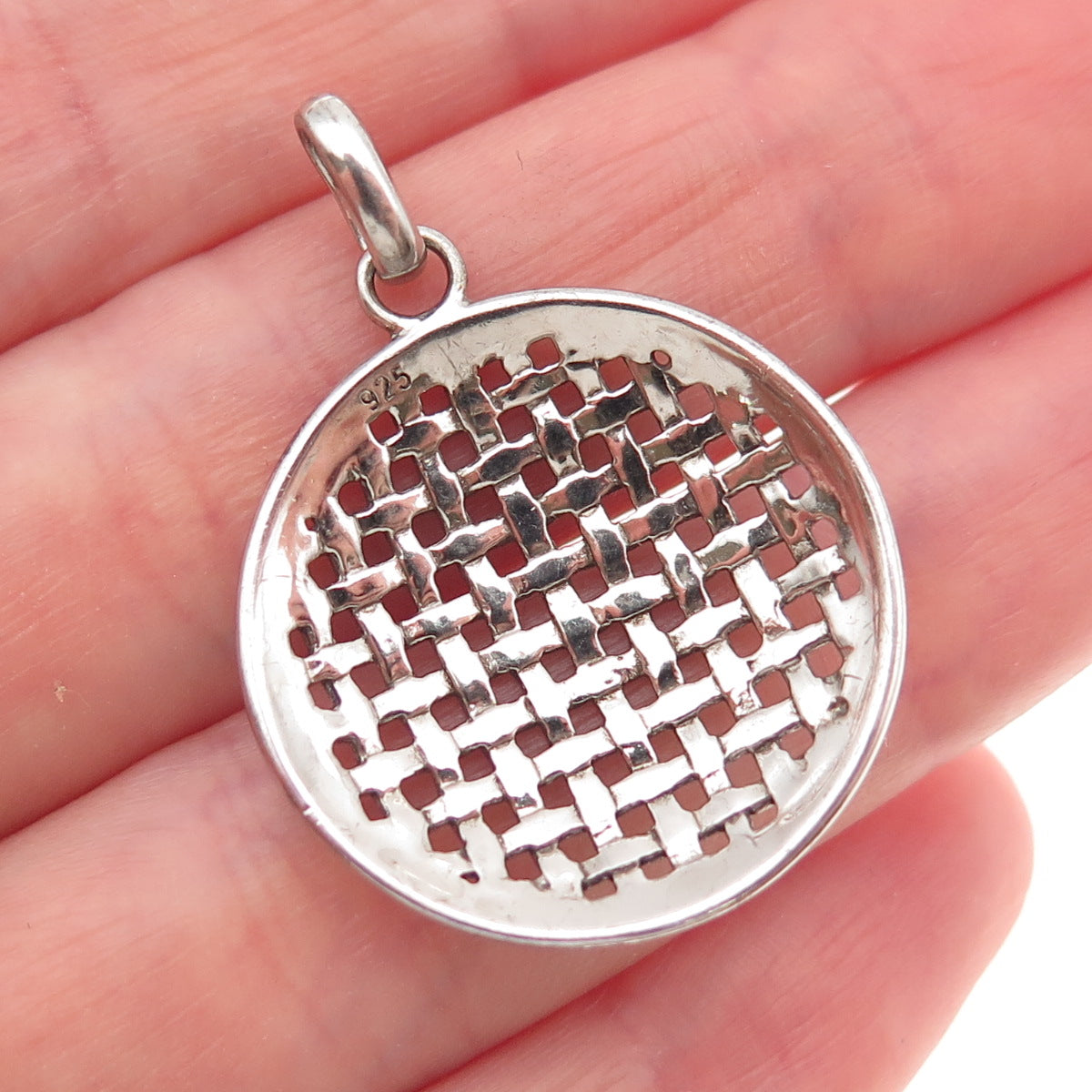 925 Sterling Silver Vintage Woven Disc Charm Pendant