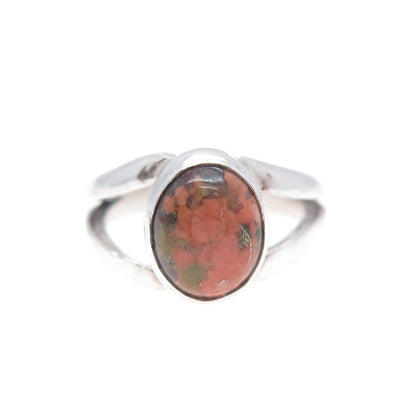 Old Pawn 925 Sterling Silver Vintage Southwestern Unakite Tribal Ring Size 5.25