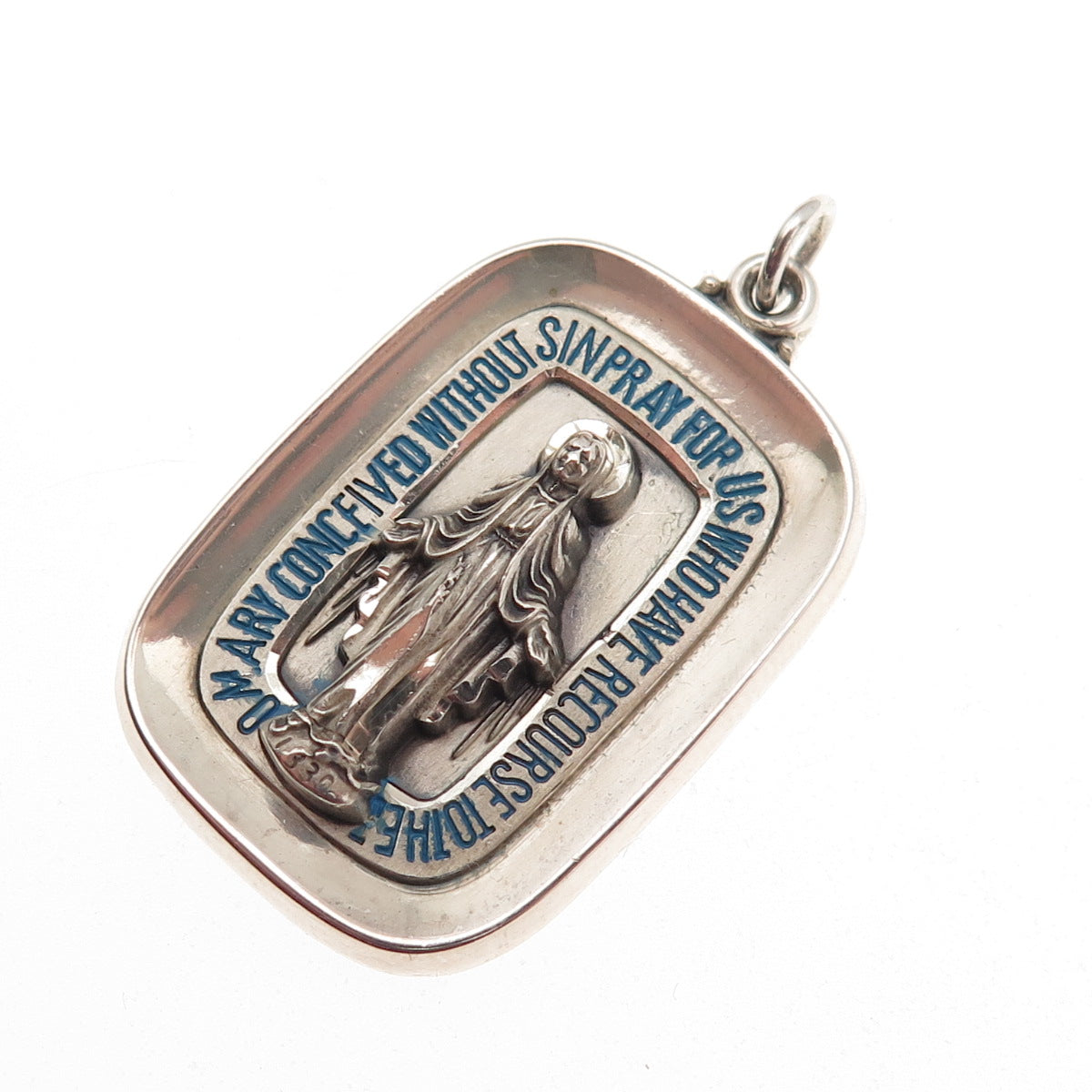 CREED 925 Sterling Silver Vintage Enamel St. Mary Miraculous Charm Pendant