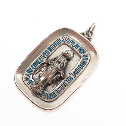 CREED 925 Sterling Silver Vintage Enamel St. Mary Miraculous Charm Pendant