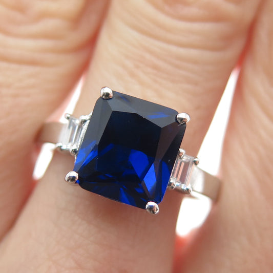 925 Sterling Silver Blue & White Multi-Cut Shaped C Z Ring Size 9.5