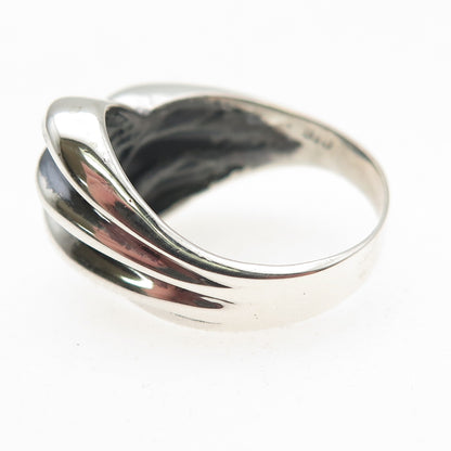 925 Sterling Silver Vintage Modernist Bypass Oxidized Ring Size 7.25