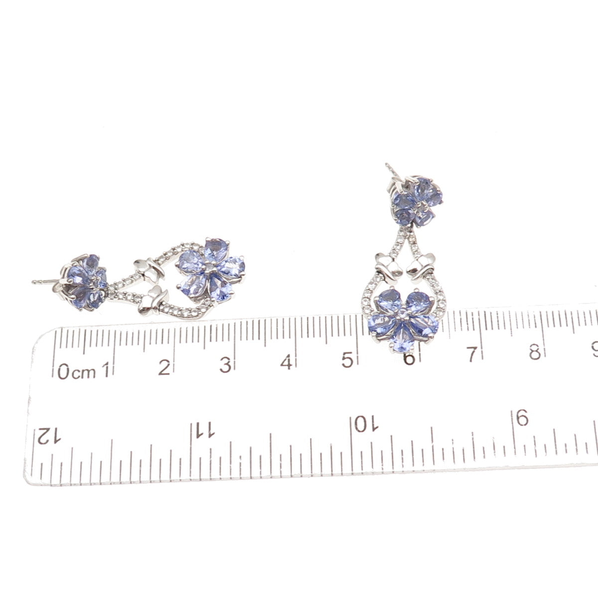 Chuck Clemency 925 Sterling Silver Real Tanzanite & White Topaz Dangle Earrings