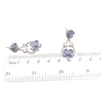 Chuck Clemency 925 Sterling Silver Real Tanzanite & White Topaz Dangle Earrings