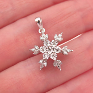 Jane Seymour 925 Sterling Real Round-Cut Diamond Snowflake Mini Charm Pendant