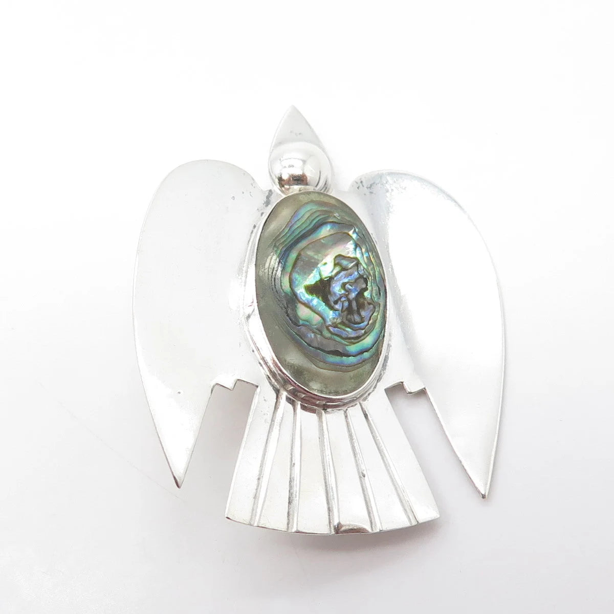 925 Sterling Silver Vintage Mexico Real Cabochon Abalone Shell Bird Pin Brooch