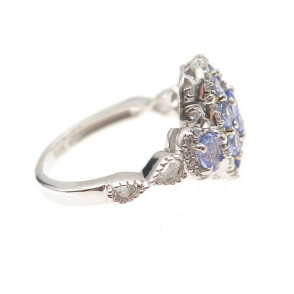 Chuck Clemency 925 Sterling Silver 2-Tone Real Tanzanite White Topaz Ring Size 8