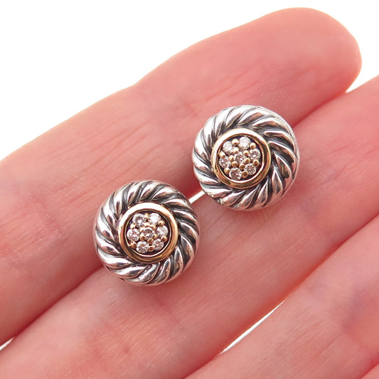 David Yurman Sterling 18K Gold Vintage Real Diamond Cable Cookie Stud Earrings