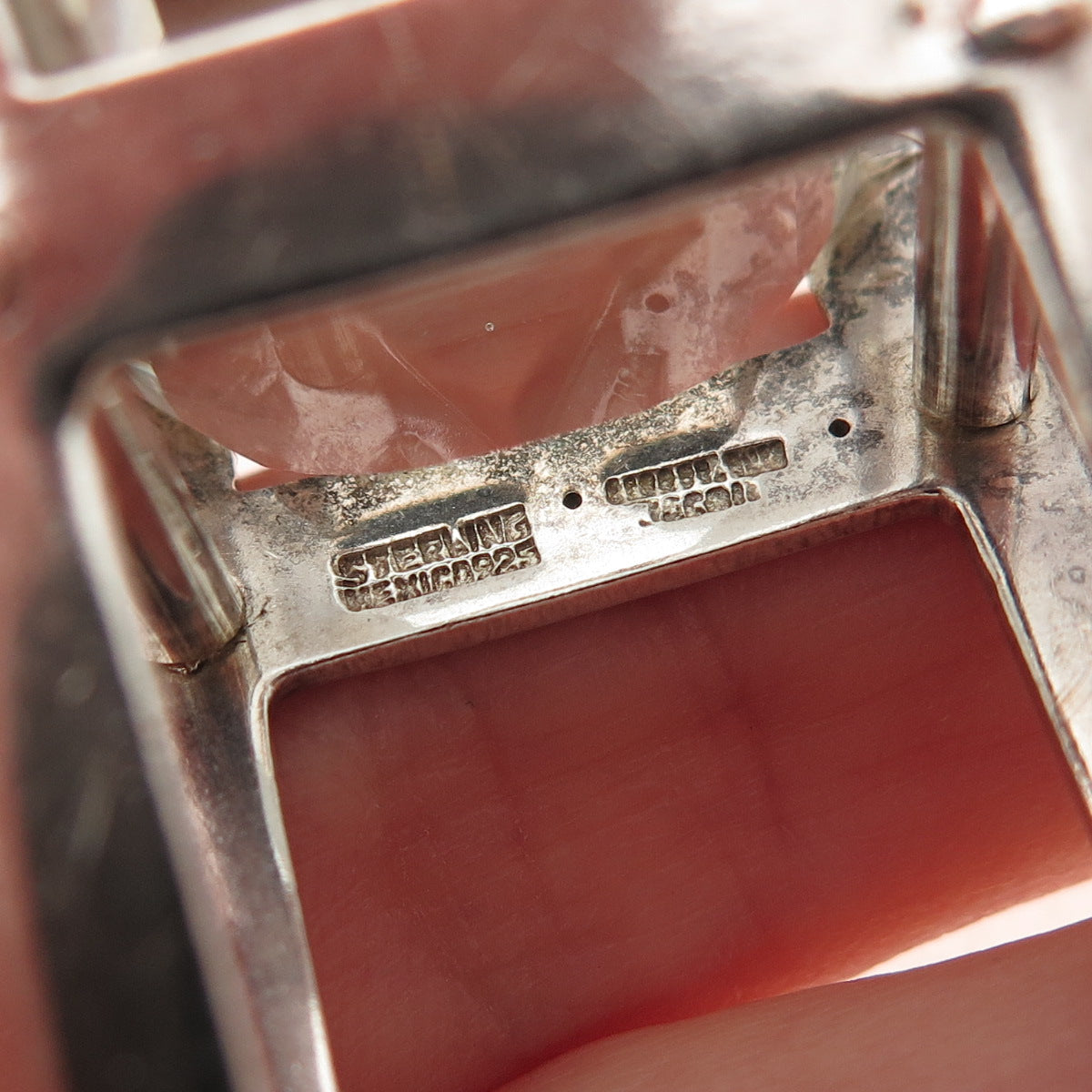 925 Sterling Silver Vintage Mexico Real Quartz Modernist Oxidized Ring Size 6
