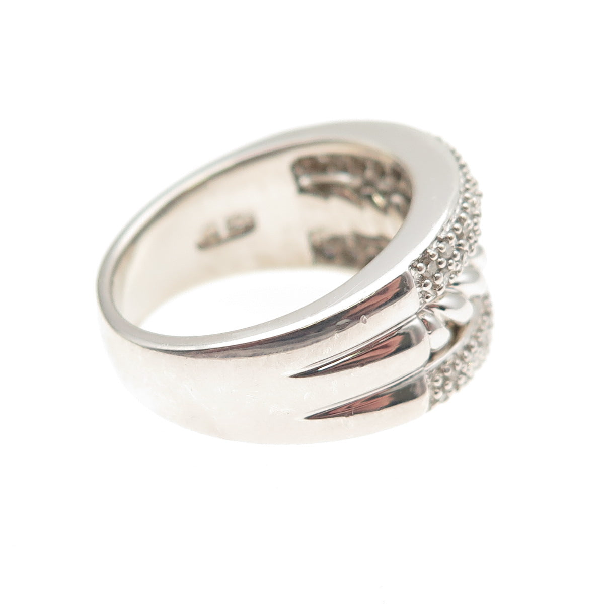 925 Sterling Silver Real Round-Cut Diamond Twisted 3-Row Ring Size 7.25