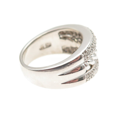 925 Sterling Silver Real Round-Cut Diamond Twisted 3-Row Ring Size 7.25