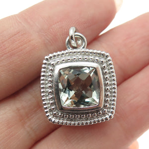 SAI 925 Sterling Silver Real Cushion-Cut Light Green Topaz Pendant