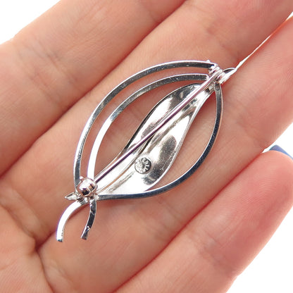 TRU-KAY 925 Sterling Silver Vintage Modernist Floral Leaf Pin Brooch