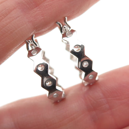 925 Sterling Silver Round-Cut C Z In & Out Hoop Earrings