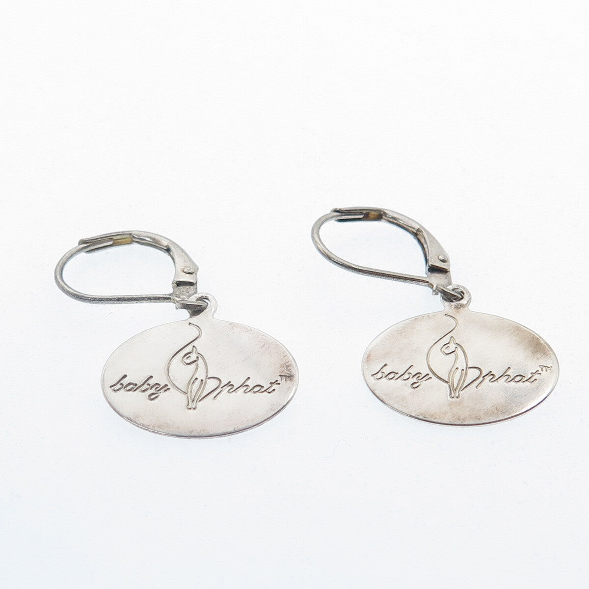 BABY PHAT 925 Sterling Silver Vintage Cat Logo Dangle Earrings