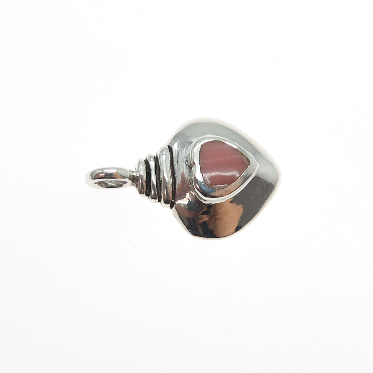 925 Sterling Silver Vintage Real Rhodochrosite Heart Mini Charm Pendant