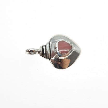 925 Sterling Silver Vintage Real Rhodochrosite Heart Mini Charm Pendant