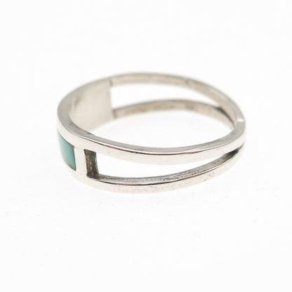 Old Pawn 925 Sterling Silver Vintage Turquoise Black Onyx Tribal Ring Size 6.75