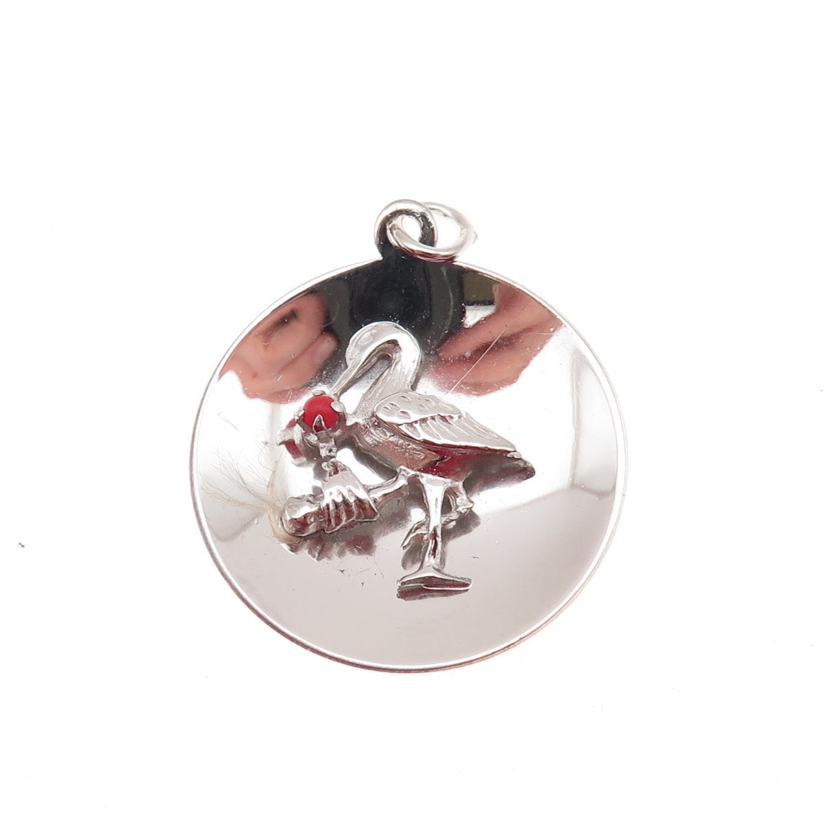 M&M Mark Mercy 925 Sterling Silver Vintage Rhinestone Stork Charm Pendant