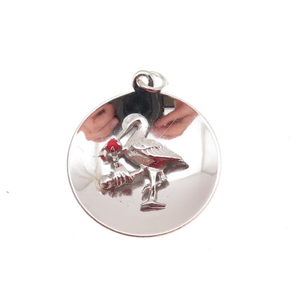 M&M Mark Mercy 925 Sterling Silver Vintage Rhinestone Stork Charm Pendant