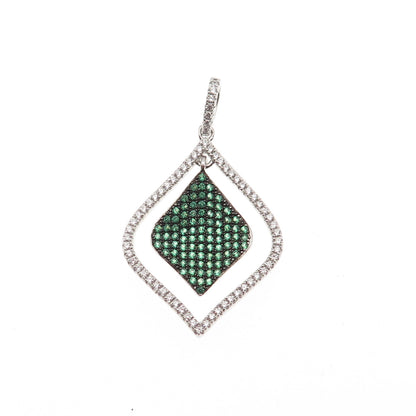 925 Sterling Silver Round-Cut Green & White C Z Petal Charm Pendant