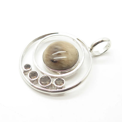 925 Sterling Silver Vintage Jay King Desert Rose Tiger Eye Smoky Quartz Pendant