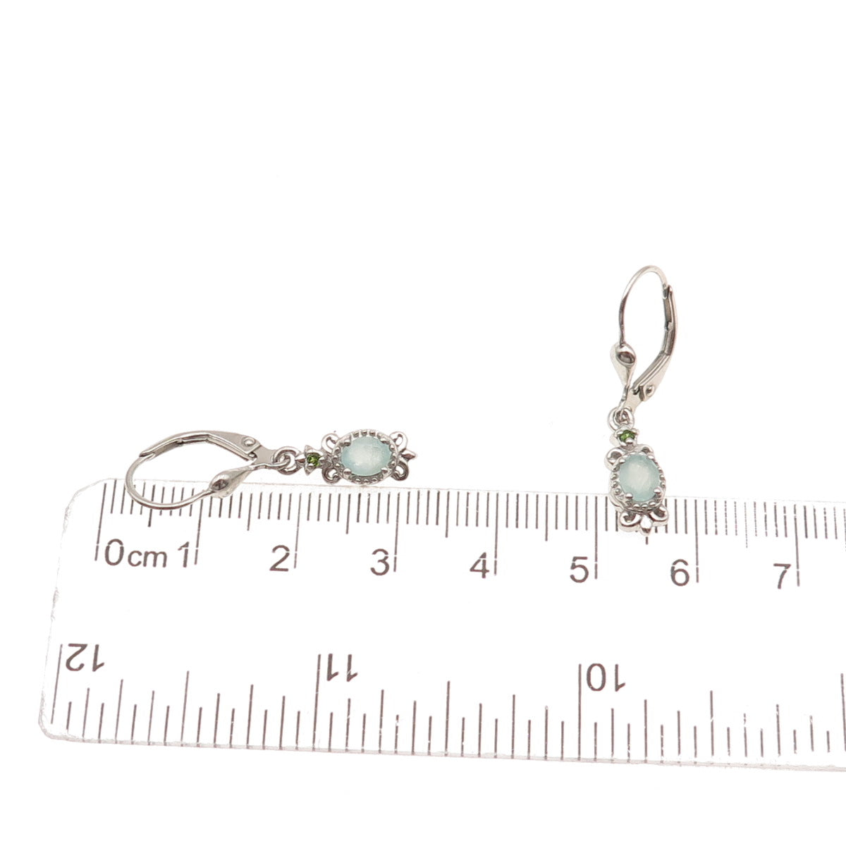 D'Joy 925 Sterling Silver Real Aquamarine & Peridot Fleur de Lis Dangle Earrings