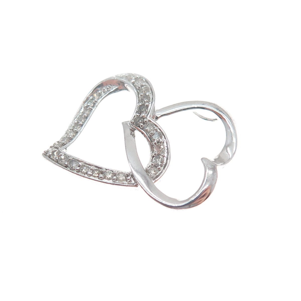 925 Sterling Silver Real Diamond Interlocked Couple Heart Minimalist Pendant