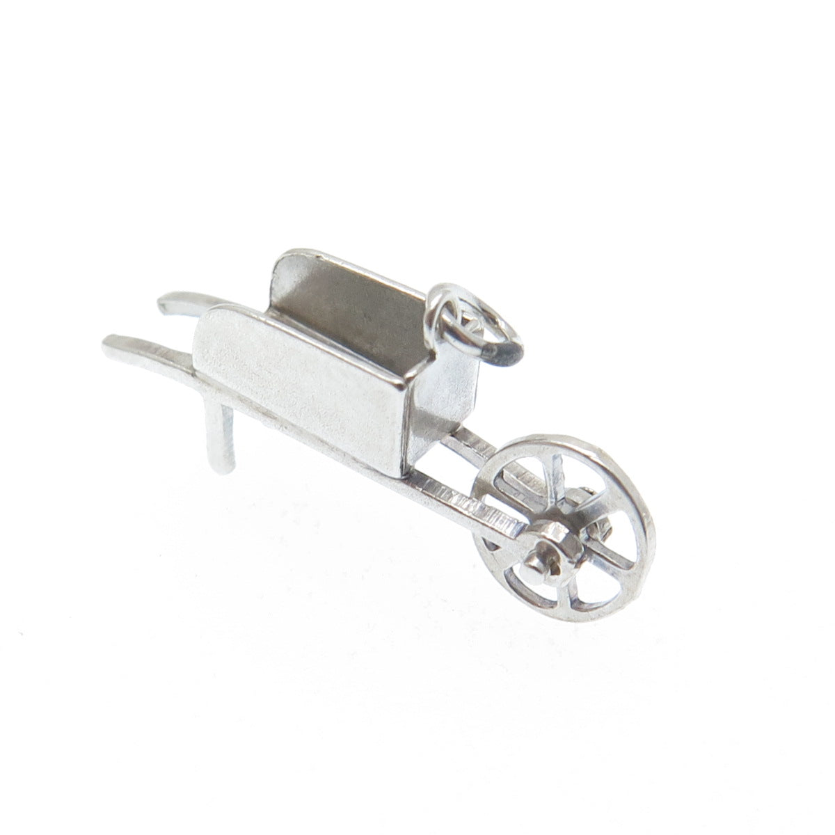 925 Sterling Silver Antique Wheelbarrow Gardening Minimalist 3D Charm Pendant