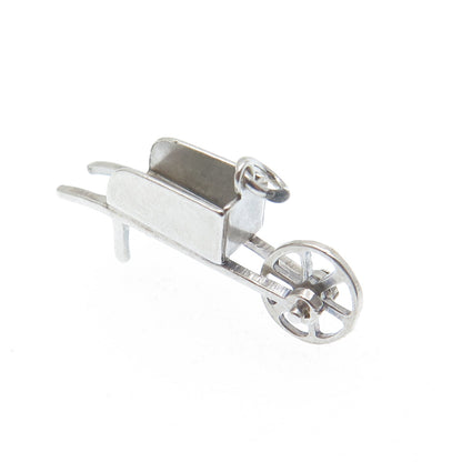 925 Sterling Silver Antique Wheelbarrow Gardening Minimalist 3D Charm Pendant