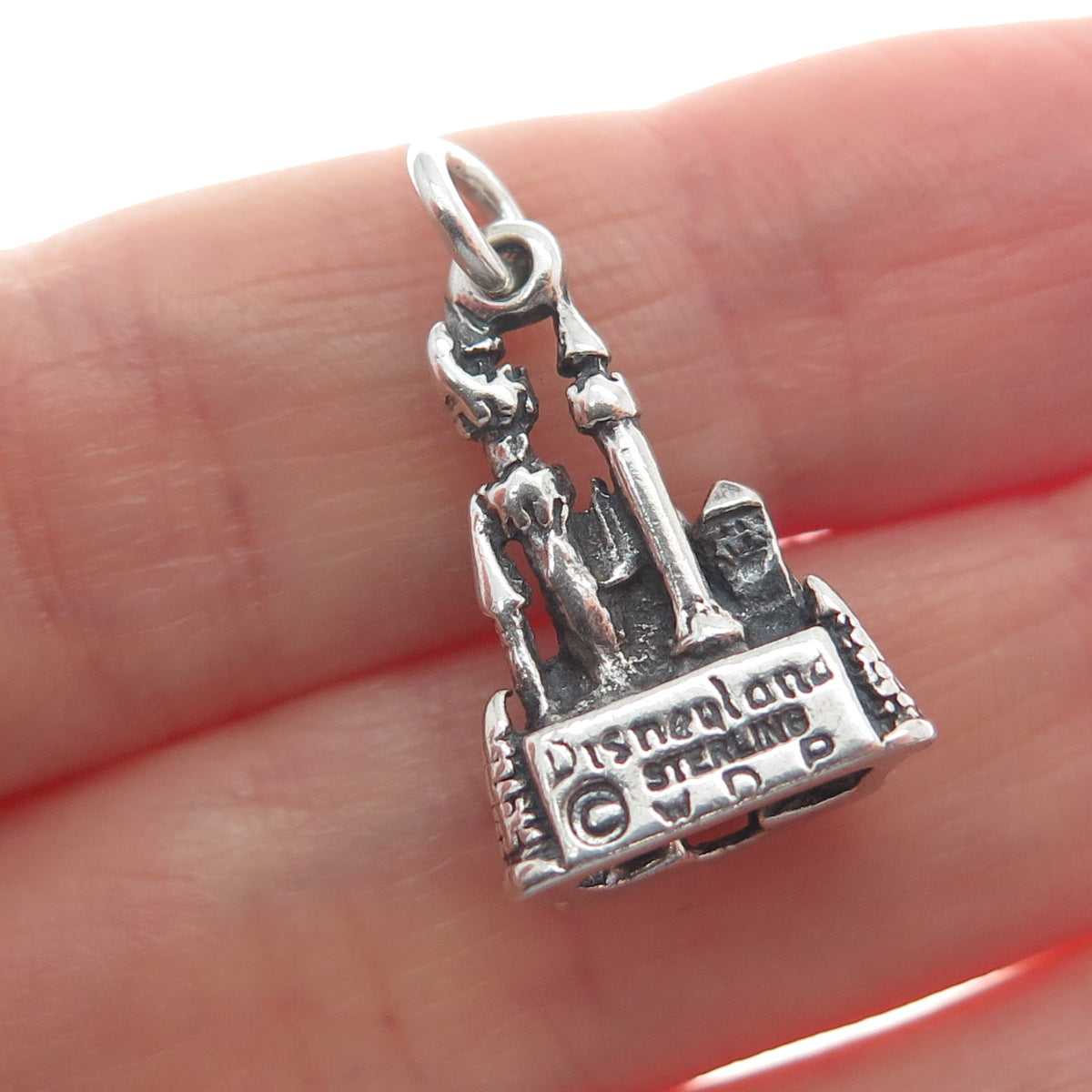 WALT DISNEY 925 Sterling Silver Vintage Cinderella Castle Mini 3D Charm Pendant