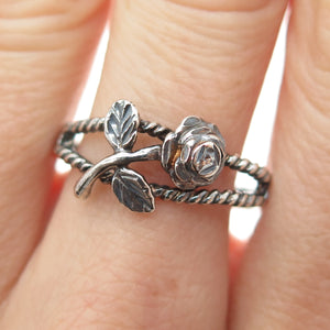 JONETTE 925 Sterling Silver Vintage Rose Flower Oxidized Ring Size 9.5