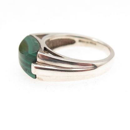 Michelle Albala 925 Sterling Silver Vintage Real Malachite Modernist Ring Size 5