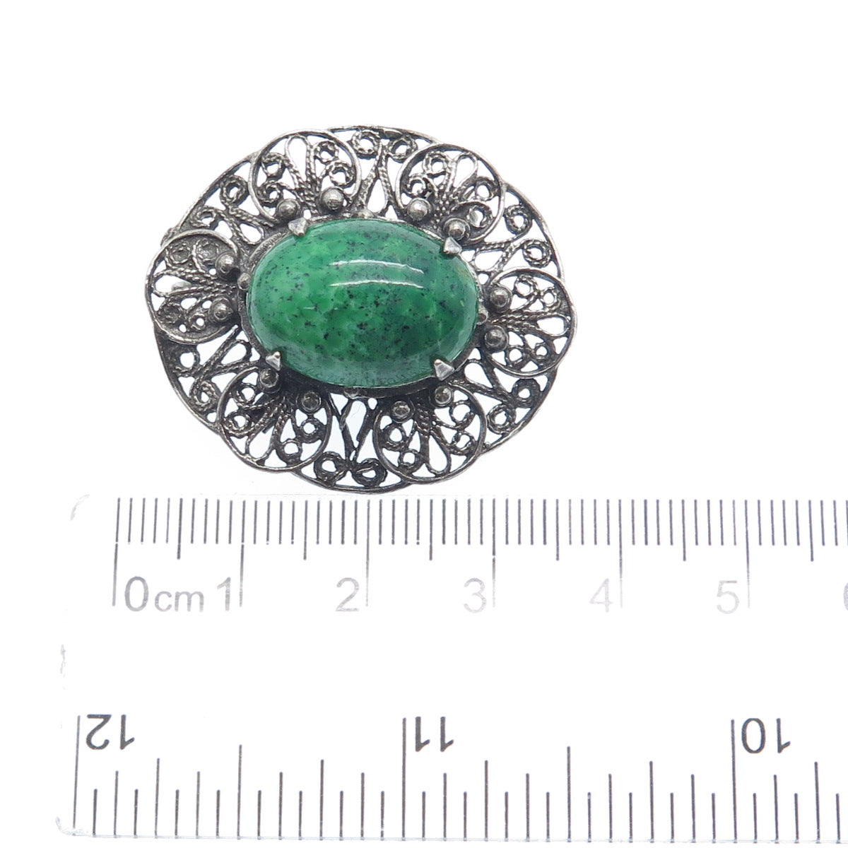 925 Sterling Silver Vintage Faux Turquoise Filigree Oxidized Pin Brooch Pendant