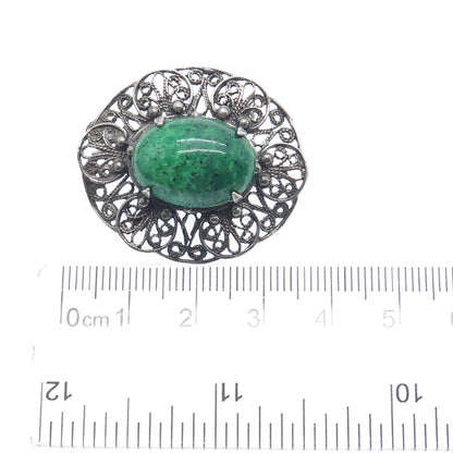 925 Sterling Silver Vintage Faux Turquoise Filigree Oxidized Pin Brooch Pendant