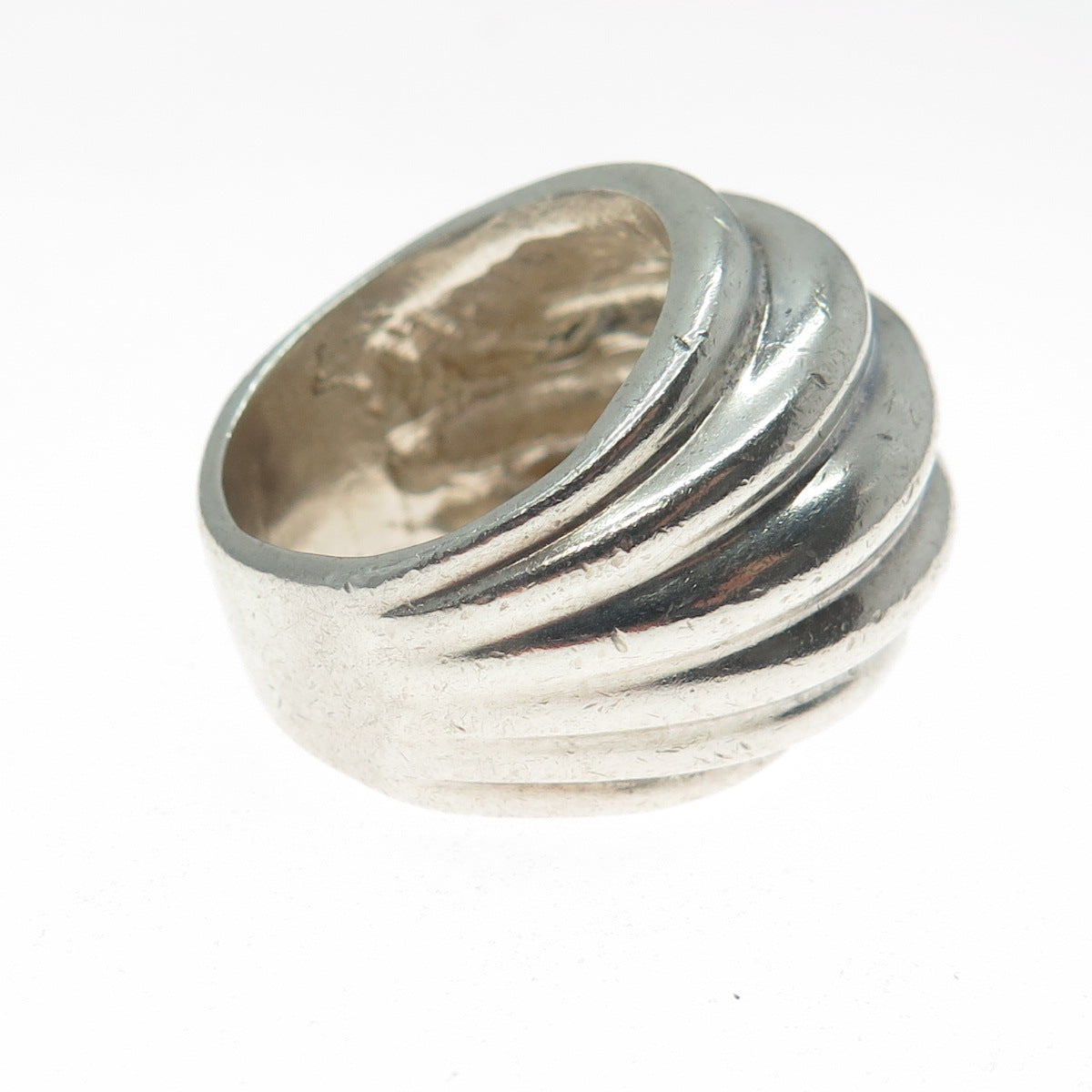 925 Sterling Silver Vintage Mexico Modernist Ribbed Dome Ring Size 5.5