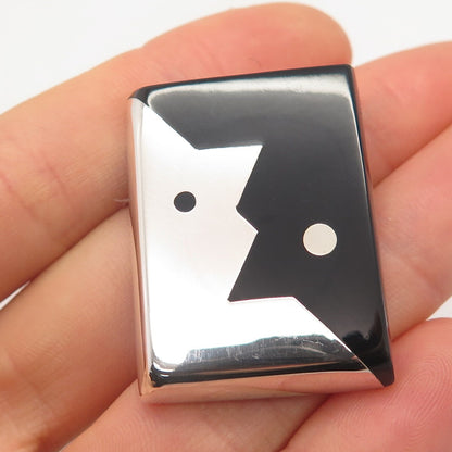 925 Sterling Silver Vintage Mexico Real Black Onyx Gemstone Yin Yang Pin Brooch