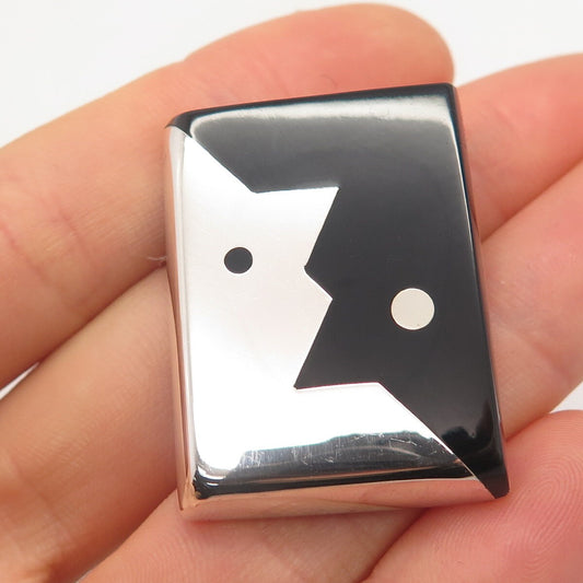 925 Sterling Silver Vintage Mexico Real Black Onyx Gemstone Yin Yang Pin Brooch