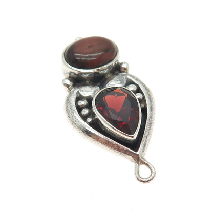 925 Sterling Silver Vintage Real Red Jasper & Red Garnet Gemstone Boho Pendant