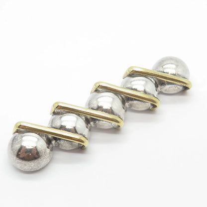 925 Sterling Silver 2-Tone Vintage Mexico Bar & Bead Pin Brooch