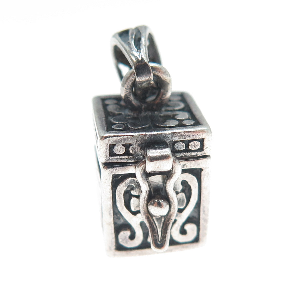 925 Sterling Silver Vintage Enamel US Flag Box Oxidized Minimalist Charm Pendant