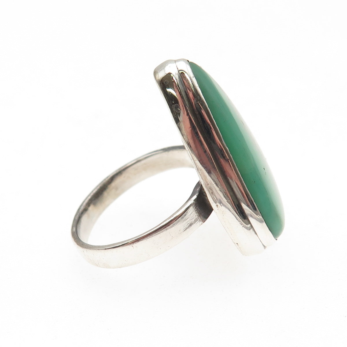 925 Sterling Silver Vintage Real Chrysoprase Modernist Triangle Ring Size 9.25