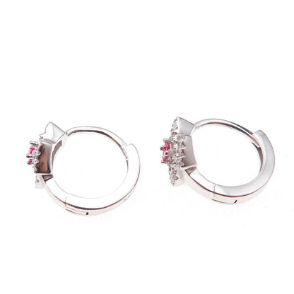 925 Sterling Silver Pink & White C Z Hoop Earrings