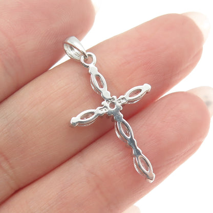 925 Sterling Silver Marquise & Round-Cut C Z Cross Pendant